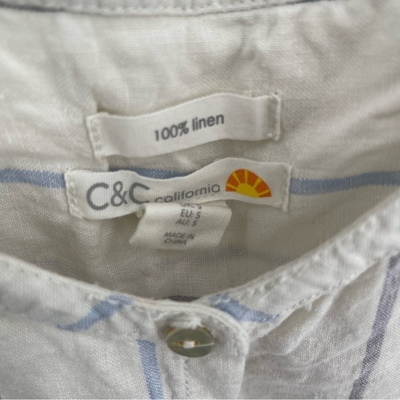 C&C California Striped Linen Button Sleeveless Top White Blue Size small - Picture 4 of 9